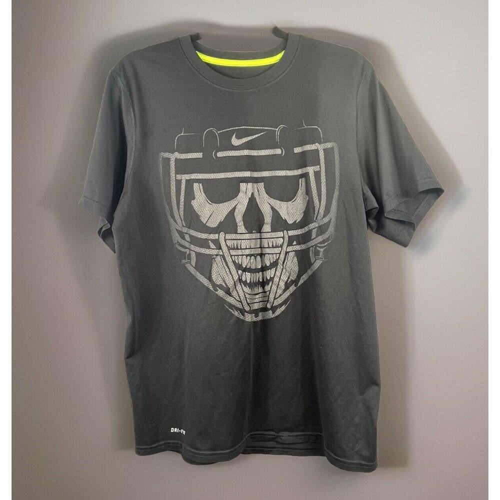 Nike Dri-Fit Shirt Men's Medium Short Sleeve Black Raiders Skull Football Tee